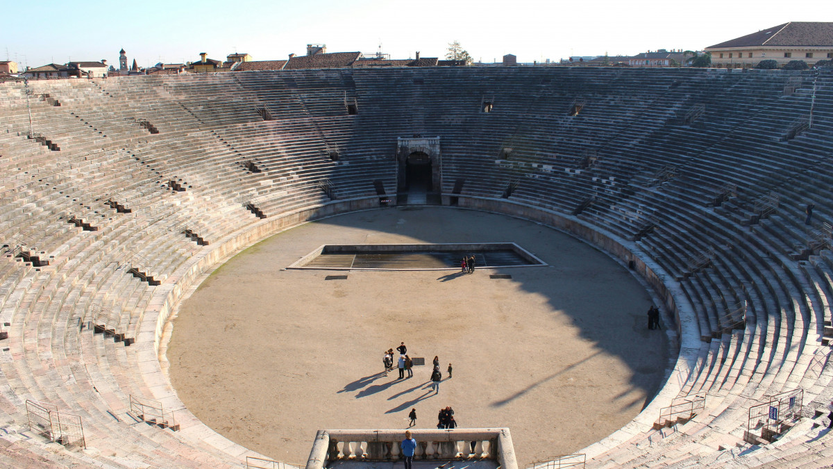 Verona Arena with stone steps and an a stage